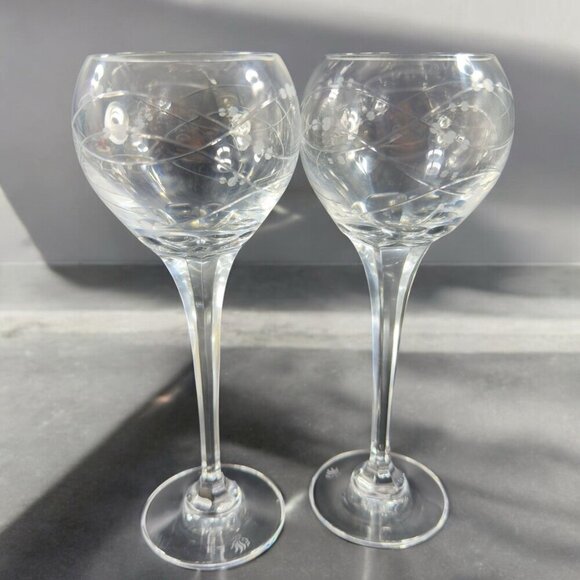 Royal Doulton PRECIOUS Pattern Clear Crystal Goblet Etched Glasses Cups Set2 VTG - Picture 8 of 16